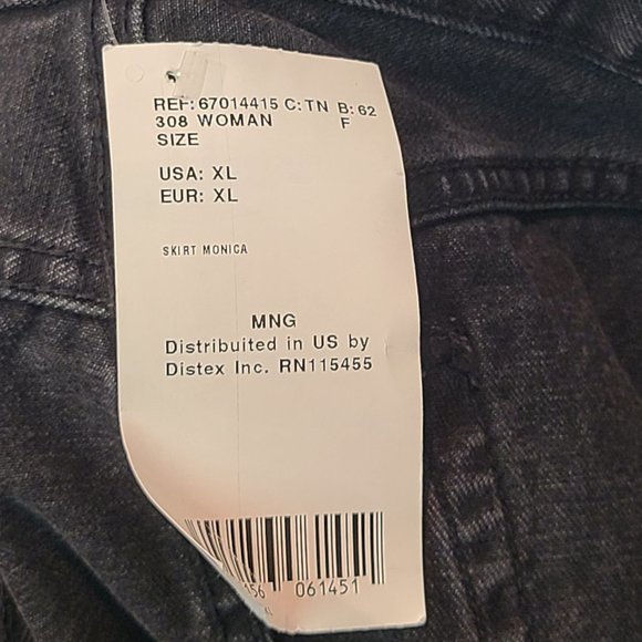 MNG Mango Jean Skirt Black Distressed Mini Raw Hem Button Fly Womens Large NWT - Picture 9 of 12